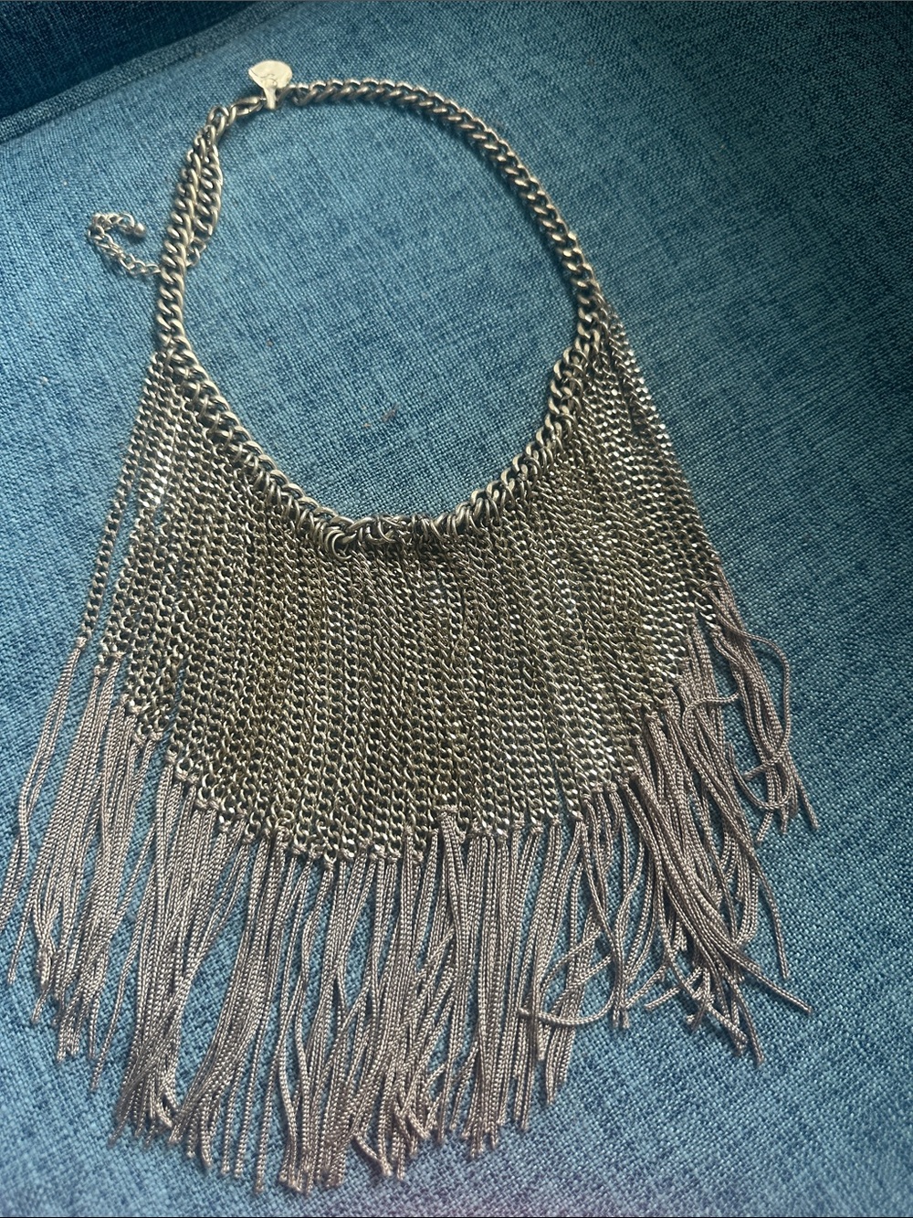 Silver Fringe Bib Necklace - Women